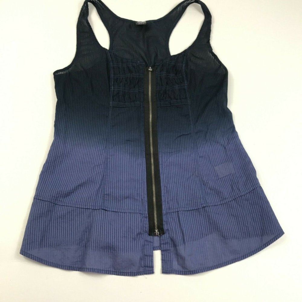 Free People Womens Tank Top Full Zip Blue Striped Cotton Sleeveless Shirt Size 6 - Picture 2 of 12